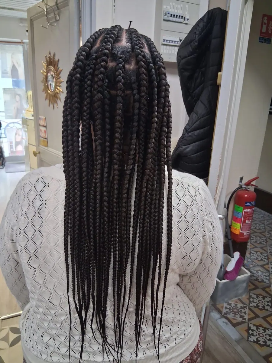 Box braids, longues, raies nettes